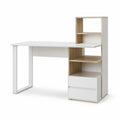 Bureau droit avec étagère intégrée 120 x 50 x 150 cm en panneaux de particules blanc et chêne clair