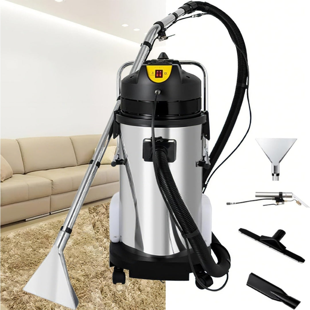 Aspirateur mixte associant une prise en main par poignee au coloris blanc et gris