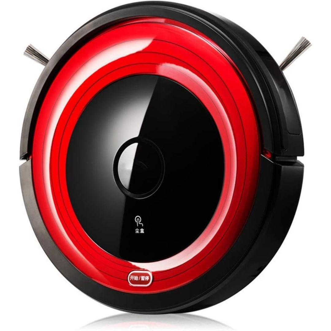 Robot aspirant autonome associant une technologie lithium ion au coloris noir et rouge