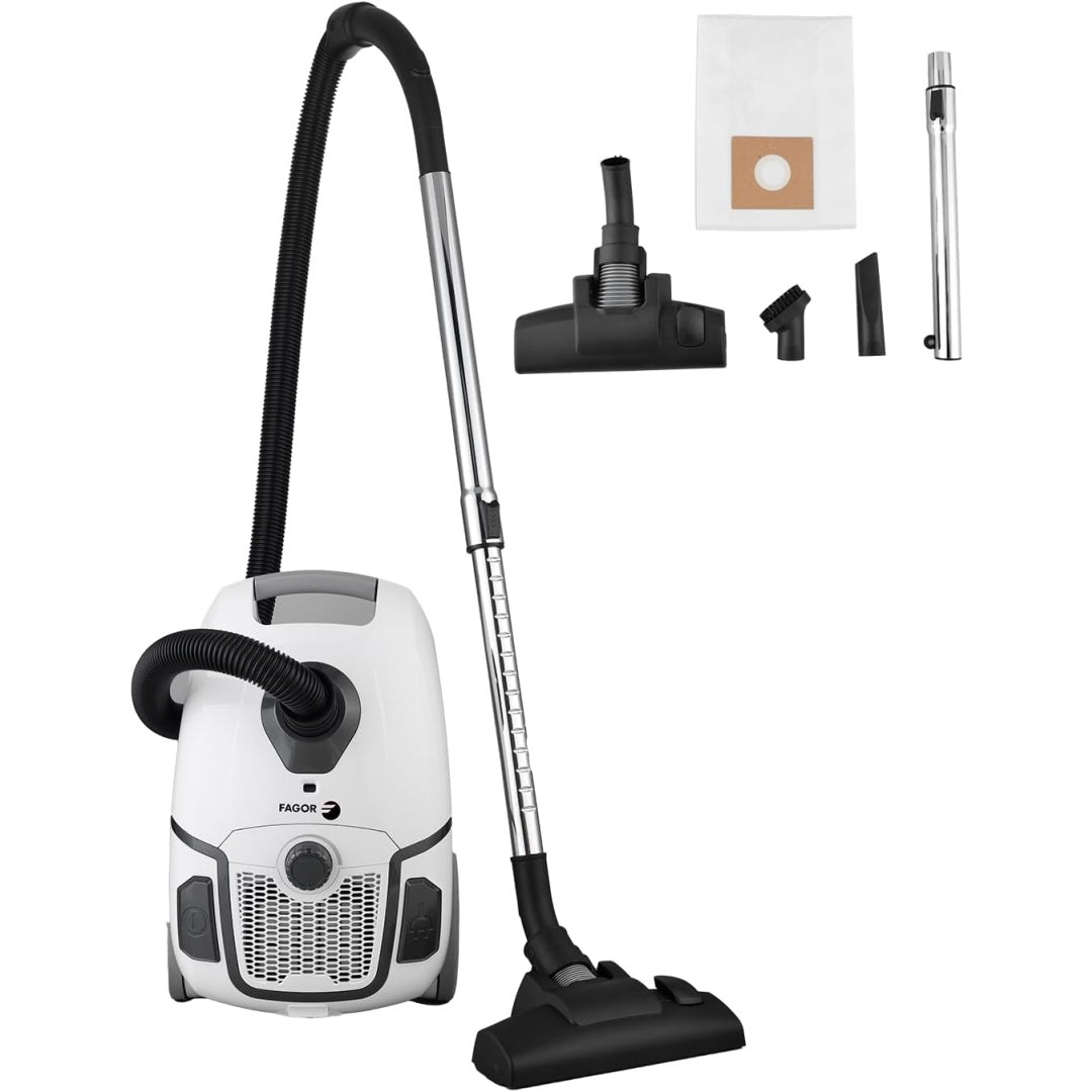 Aspirateur traineau avec une puissance annoncee de 800 W, coloris blanc et gris