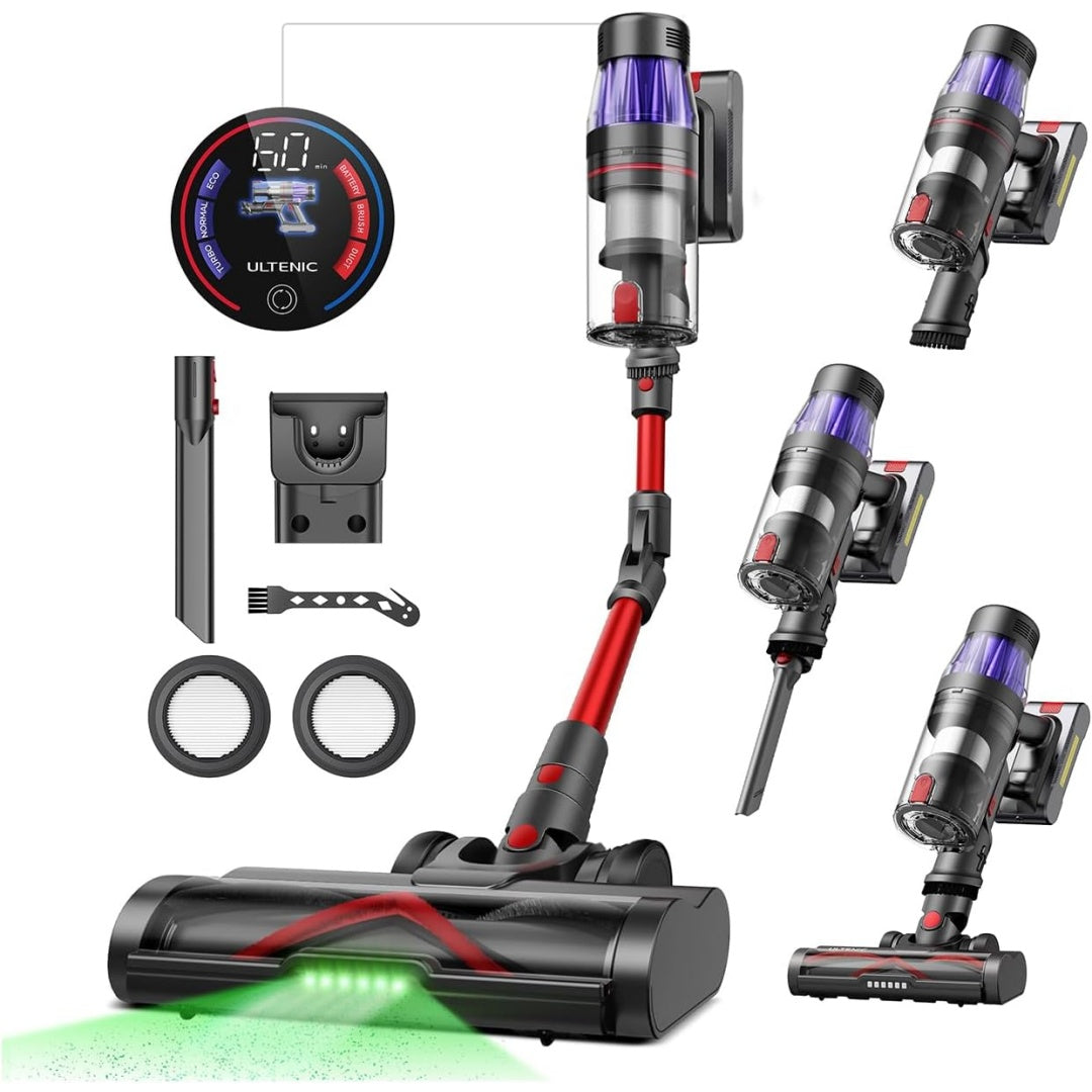Aspirateur vertical, coloris gris et noir, avec une filtration des particules fines