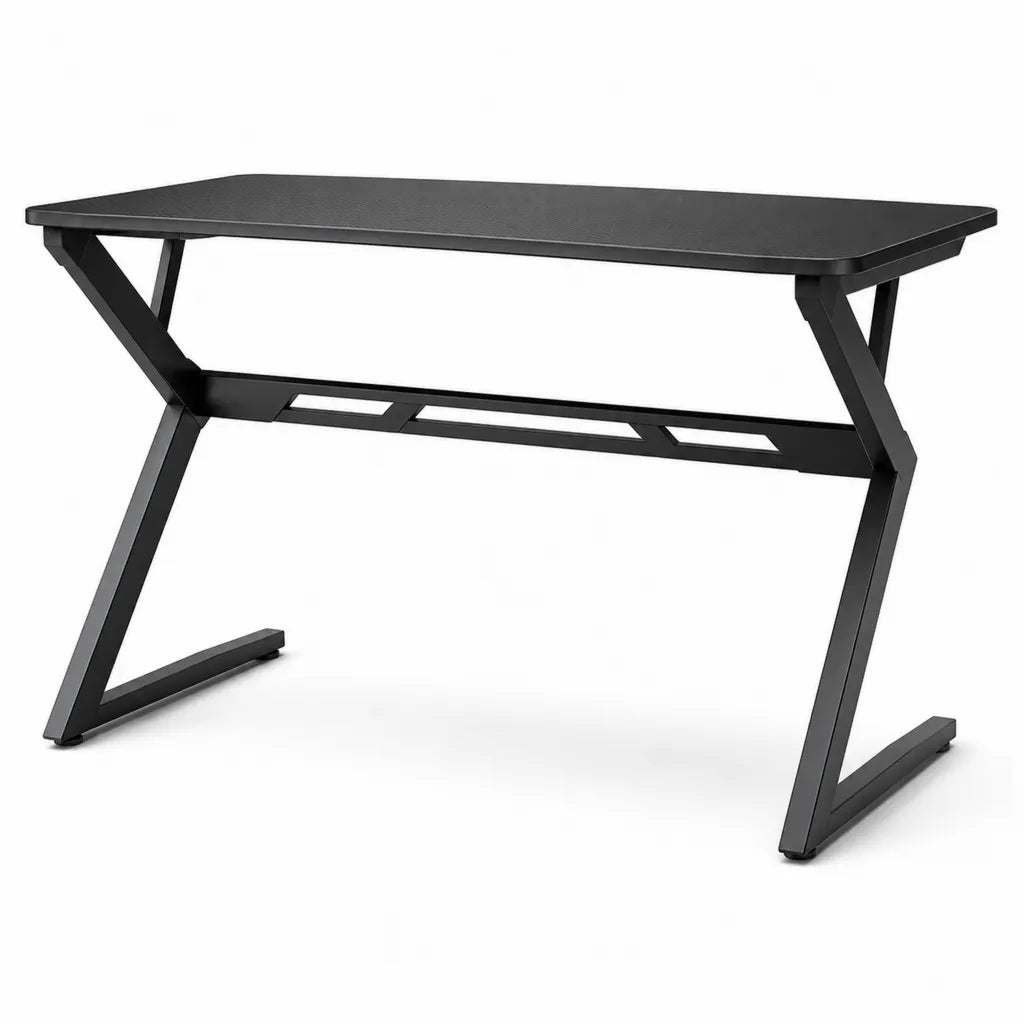 Bureau informatique rectangulaire 120 x 60 x 75 cm plateau MDF aspect fibre de carbone acier noir
