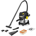 Aspirateur traineau, coloris gris et noir, avec le deplacement sur roulettes