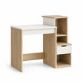 Bureau informatique avec étagères et tiroir 100 x 50 x 120 cm en panneaux MDF mélaminés rectangulaire chêne clair et blanc