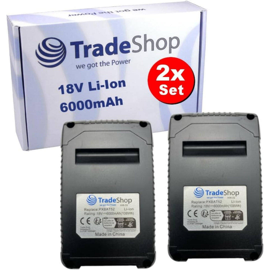 Lot de 2 batteries rechargeables associant une capacite annoncee de 6000 mAh et une tension annoncee de 18 V