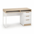 Bureau informatique rectangulaire avec 3 tiroirs panneaux de particules blanc et chêne clair 120 x 60 x 75 cm