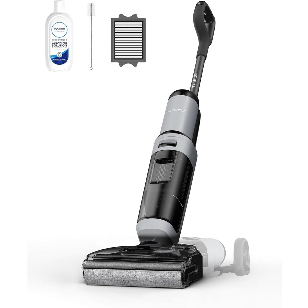 Appareil de lavage des sols, coloris gris et noir, avec une brosse anti emmelement