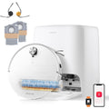 Ensemble robot et station de lavage associant une brosse anti emmelement et le vidage automatique