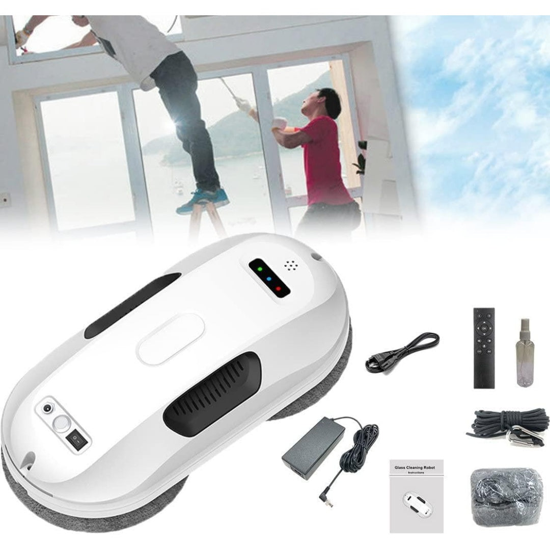 Robot lave vitres, coloris gris et blanc, avec un reglage par application