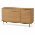Commode basse 3 portes 3 tiroirs en panneaux MDF plaqués chêne naturel 150 x 40 x 75 cm