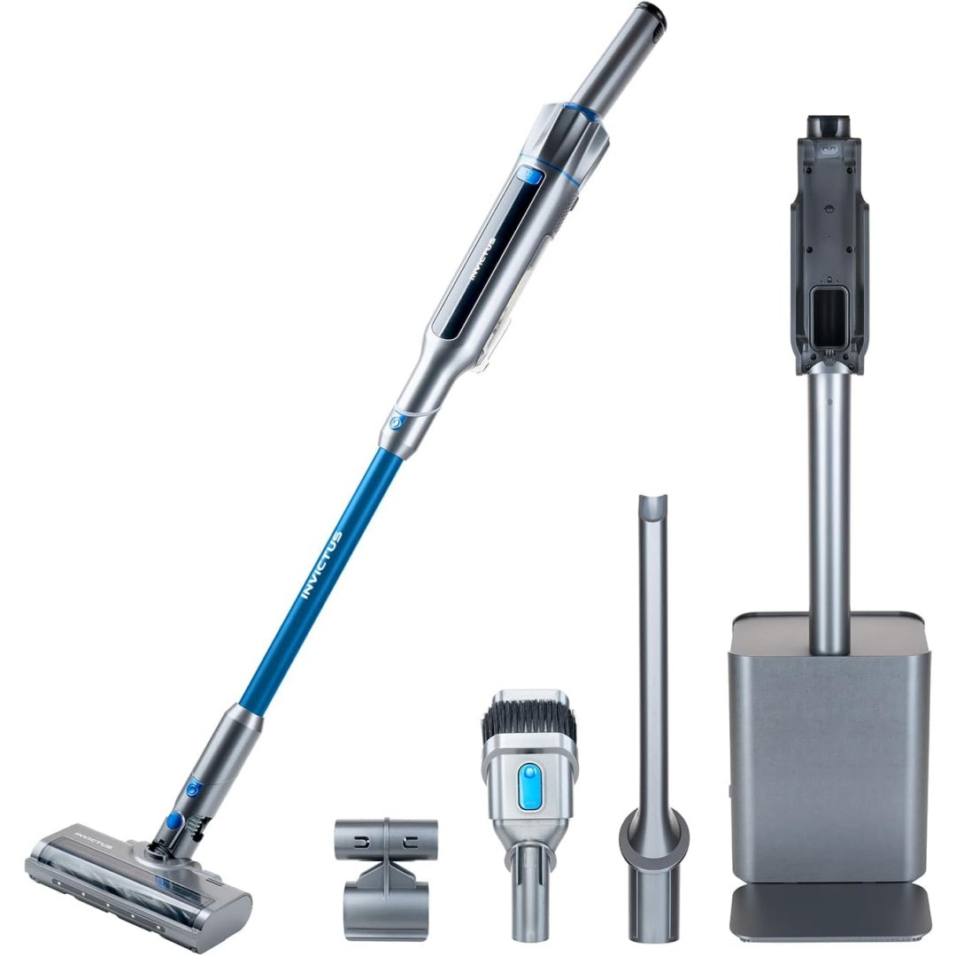 Cet aspirateur vertical combine l'entretien des sols et un eclairage de la zone de travail