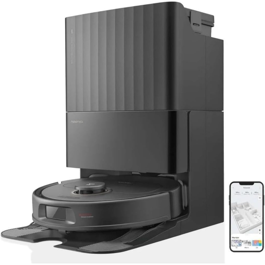 Ensemble robot et station de lavage associant le sechage a air chaud et une aspiration annoncee de 7000 Pa