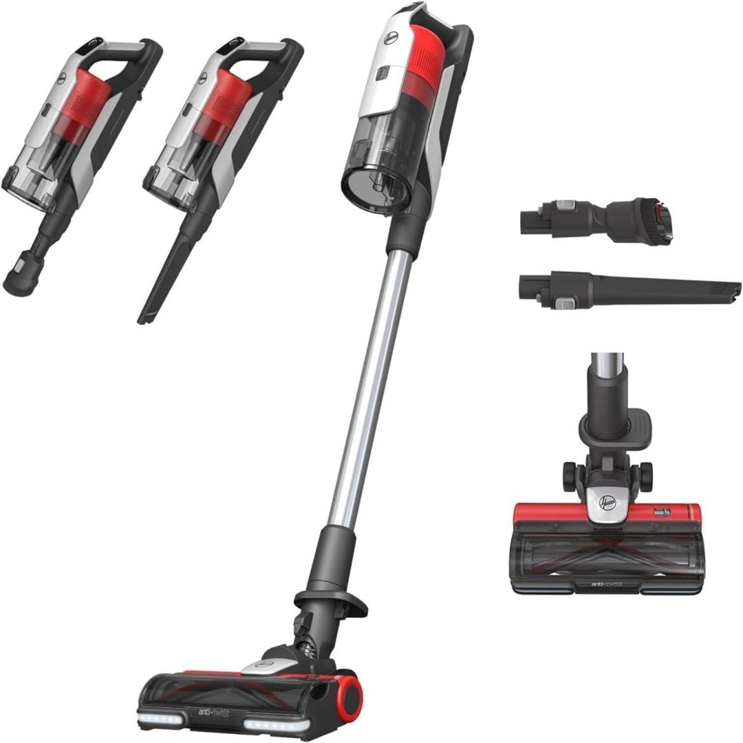 Aspirateur vertical associant l'entretien des sols au coloris rouge