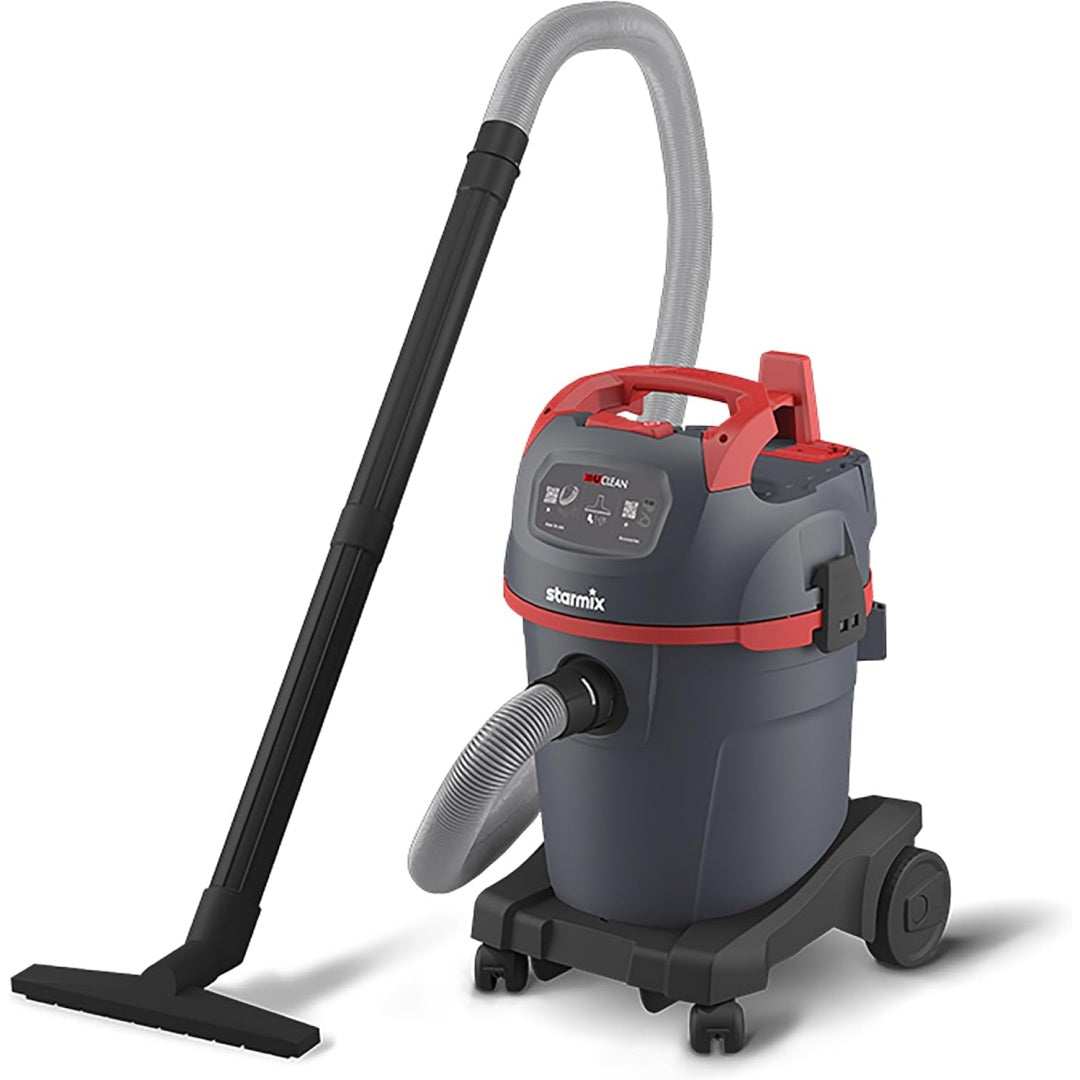 Aspirateur pour liquides et poussieres, coloris gris et noir, avec l'entretien des surfaces de l'atelier