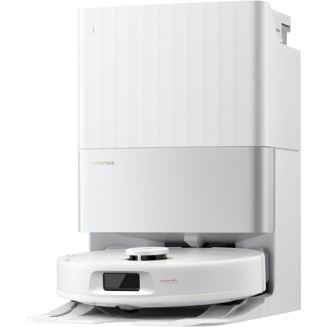 Ensemble robot et base de lavage associant la collecte de la poussiere au coloris blanc