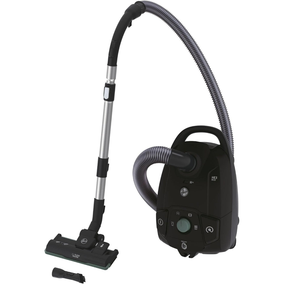 Aspirateur au format traineau associant l'entretien des sols durs au coloris noir et vert