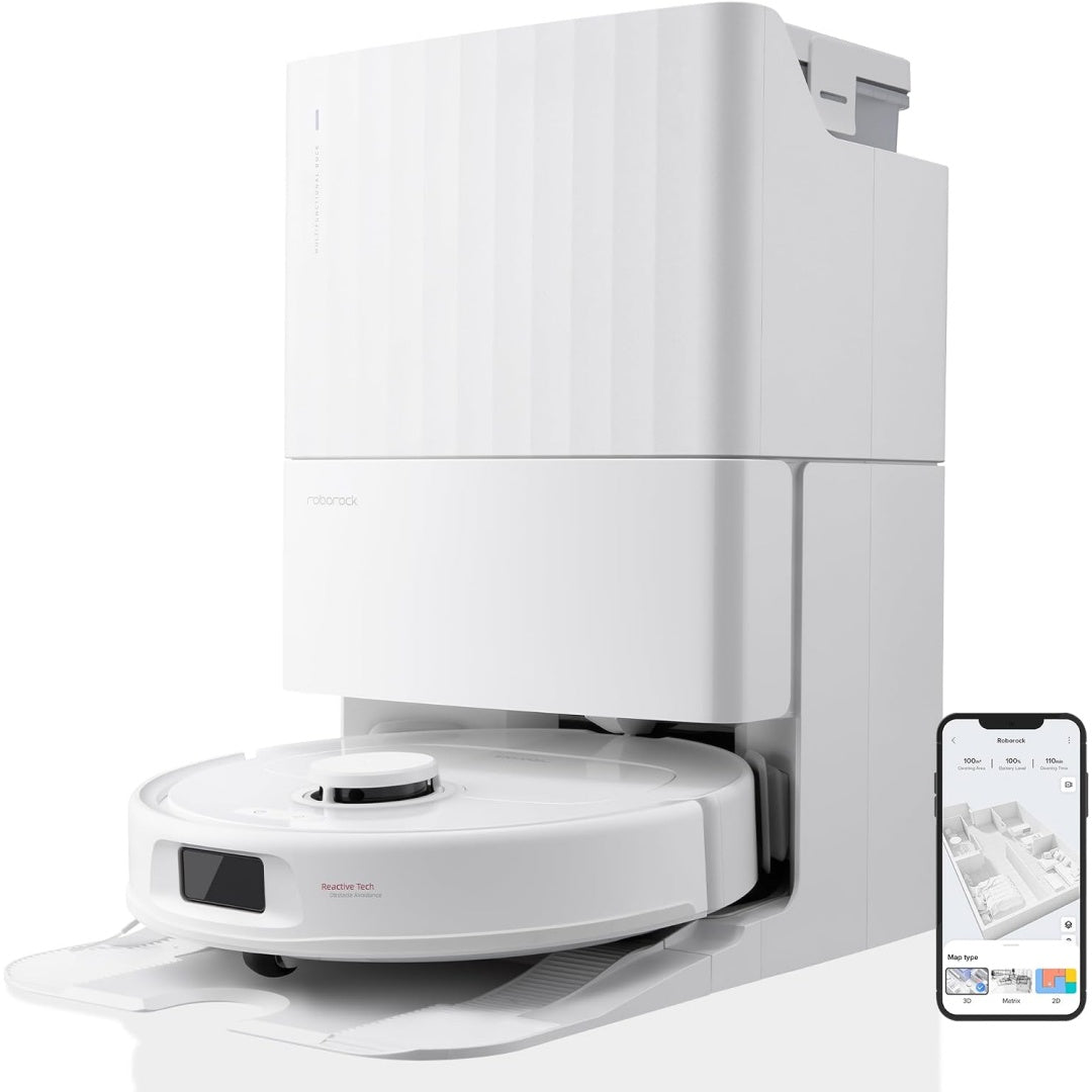 Ensemble robot et base de lavage alliant l'entretien des tapis et le vidage automatique
