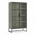 Vitrine de salon 2 portes en acier et verre cannelé rectangulaire vert olive 90 x 40 x 180 cm