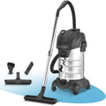 Aspirateur eau et poussiere, coloris gris et blanc, avec une contenance annoncee de 35 l