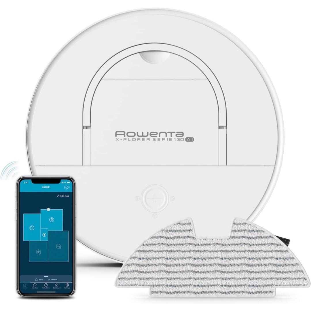 Robot de nettoyage des sols associant la collecte de la poussiere au coloris blanc