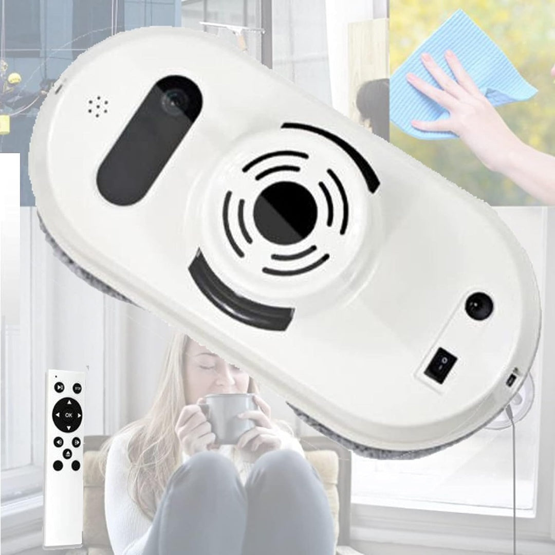 Robot lave vitres integrant le nettoyage des surfaces vitrees et le deplacement sur la vitre