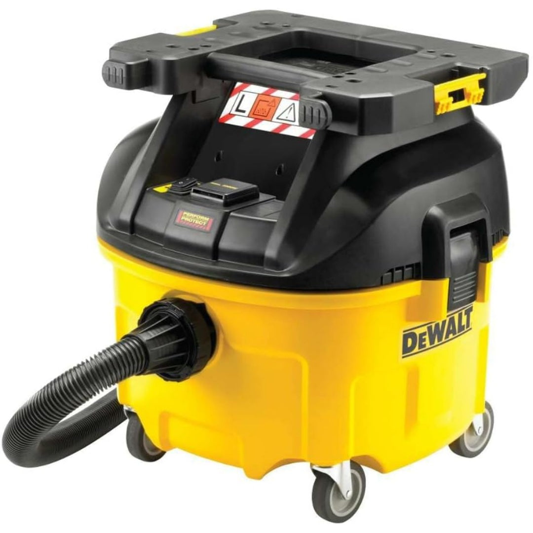 Aspirateur de sol sur roues, coloris jaune et noir, avec la collecte de la poussiere