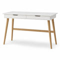 Bureau avec 2 tiroirs 120 x 60 x 75 cm en MDF laqué et bois d'hévéa massif rectangulaire blanc naturel