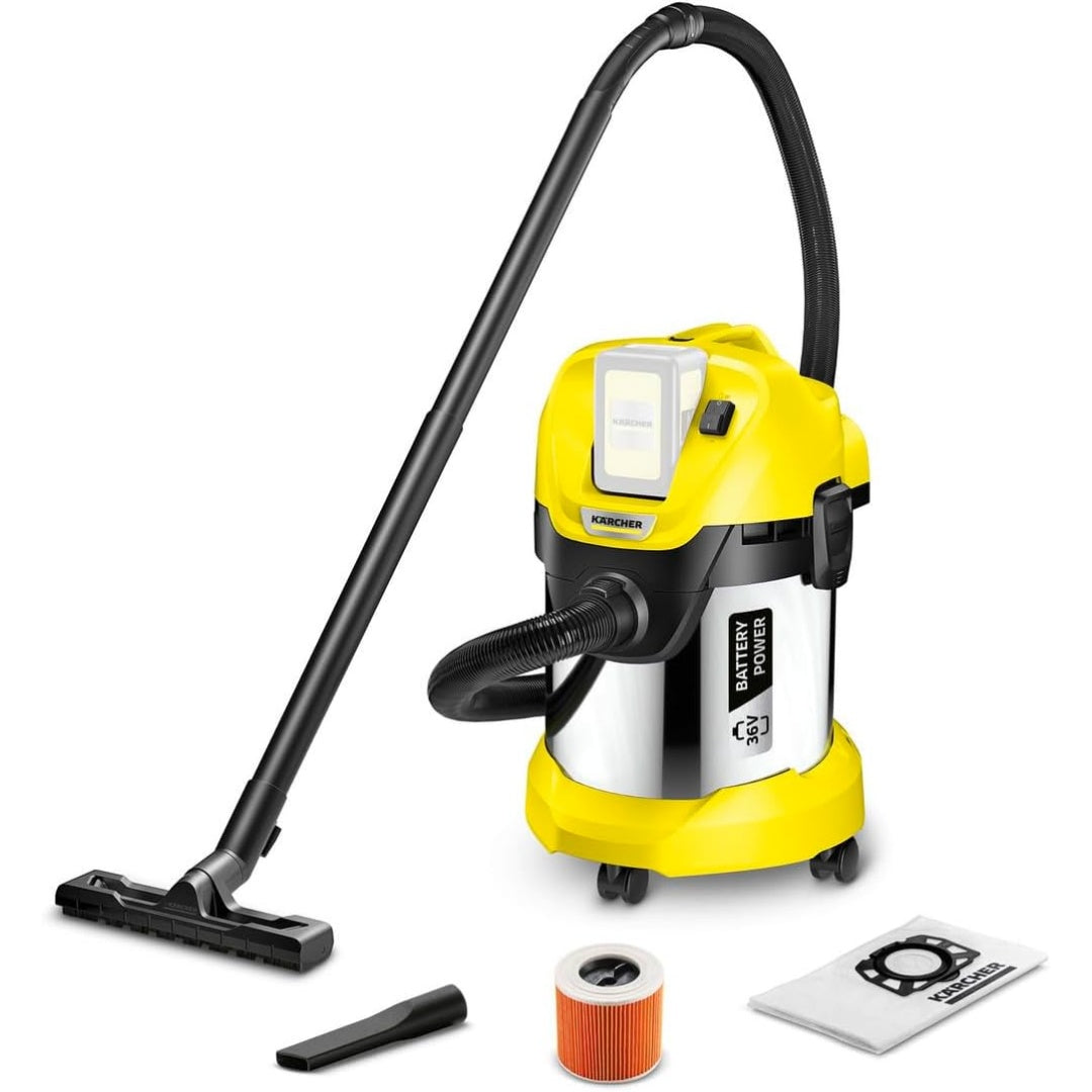 Aspirateur mixte associant une contenance annoncee de 17 l au coloris gris et noir