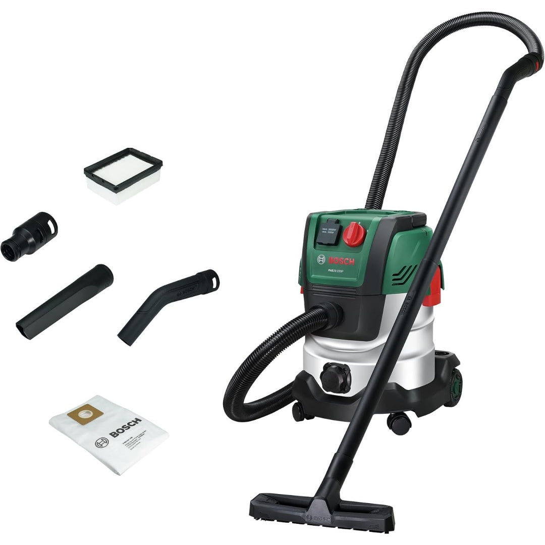 Aspirateur mixte, coloris noir et blanc, avec une prise en main par poignee