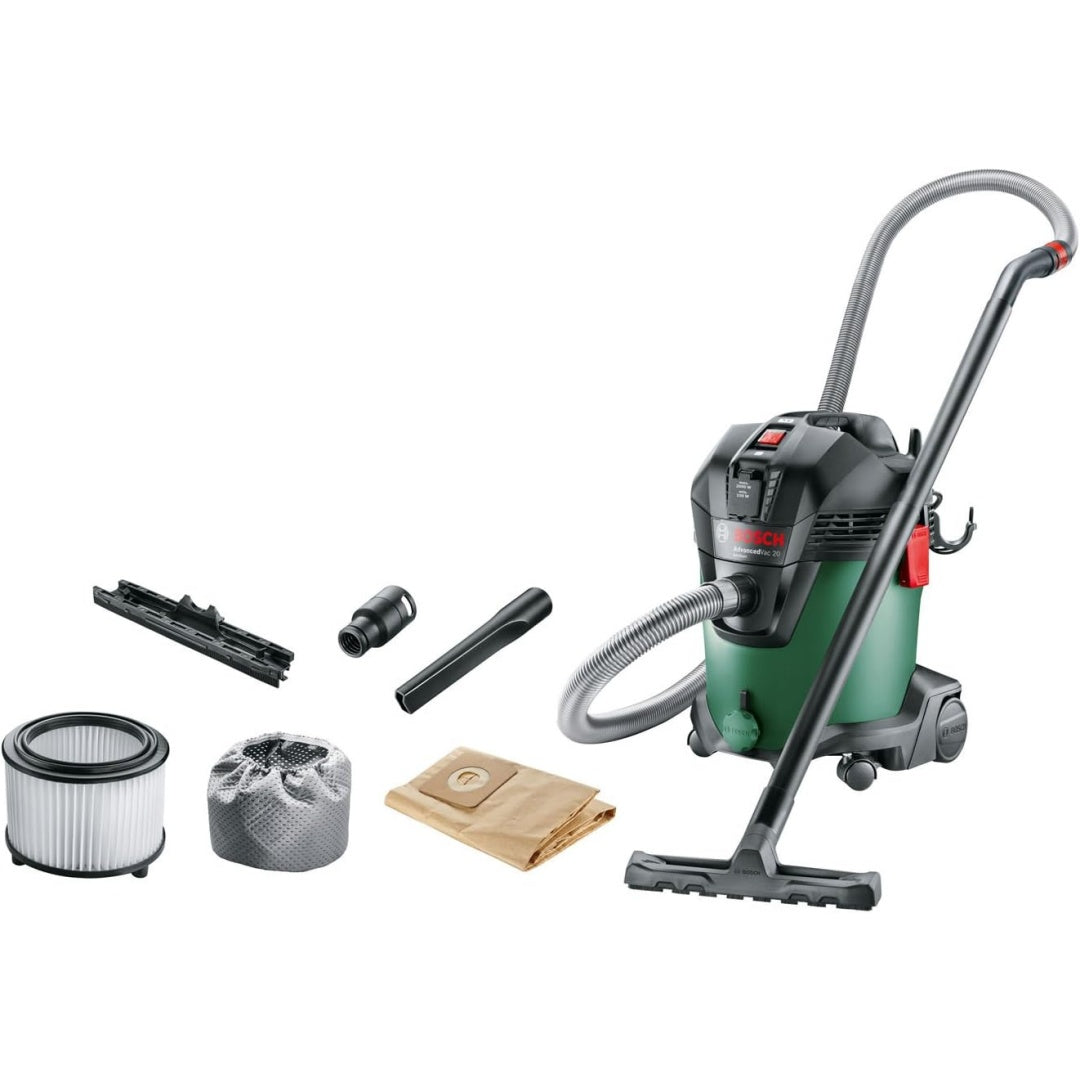 Aspirateur eau et poussiere, coloris gris et blanc, avec une prise en main par poignee