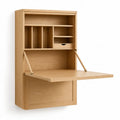 Bureau mural secrétaire rabattable 80 x 25 x 140 cm en panneaux MDF plaqués chêne rectangulaire chêne naturel