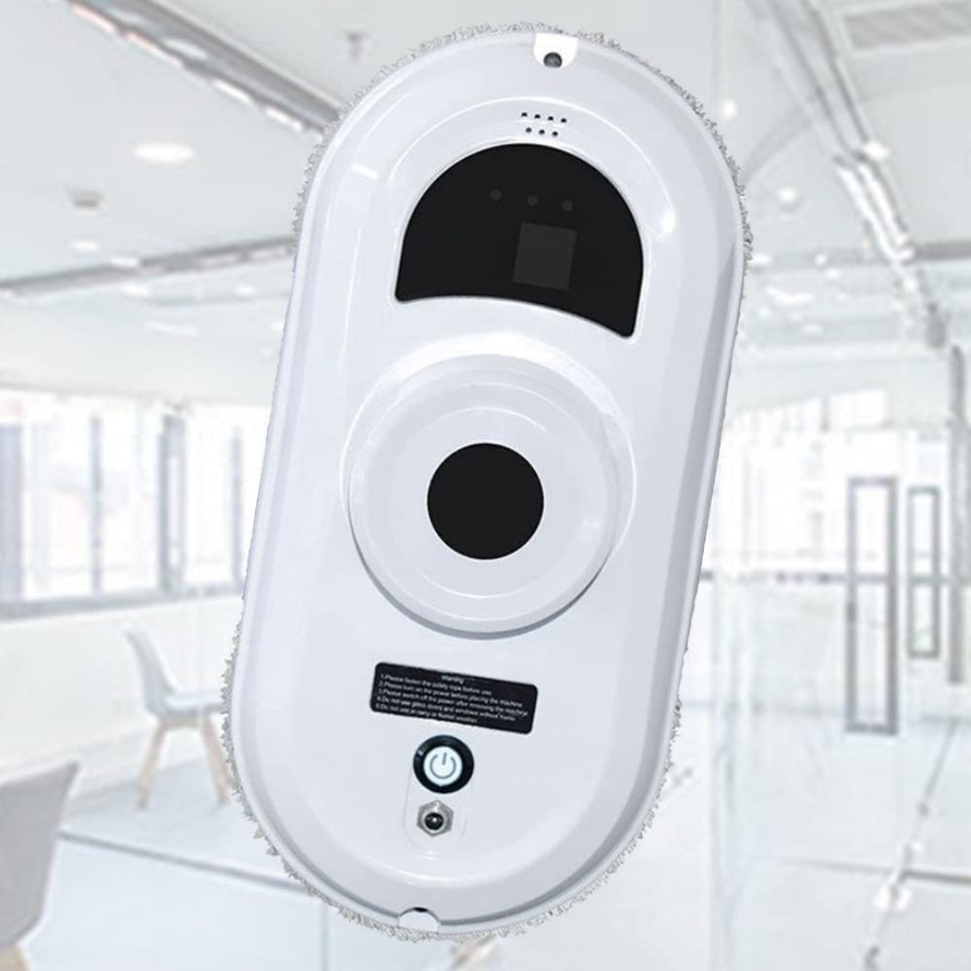 Robot pour surfaces vitrees avec le deplacement sur la vitre et le nettoyage des surfaces vitrees