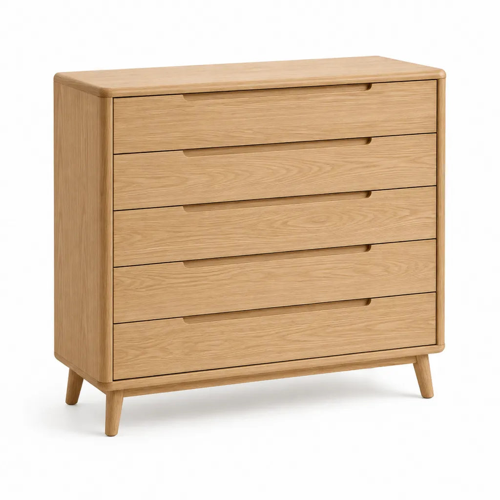 Commode basse 5 tiroirs en chêne massif naturel 100 x 45 x 95 cm