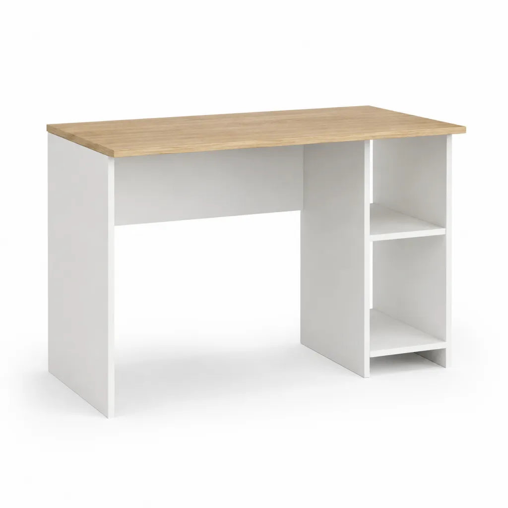 Bureau droit avec étagères 120 x 60 x 75 cm en panneaux de particules mélaminés blanc et chêne clair