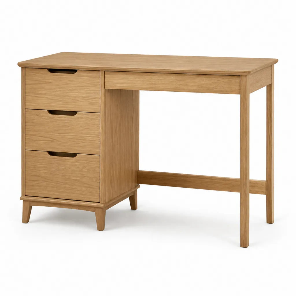 Bureau classique 120 x 60 x 75 cm en chêne avec 3 tiroirs rectangulaire naturel