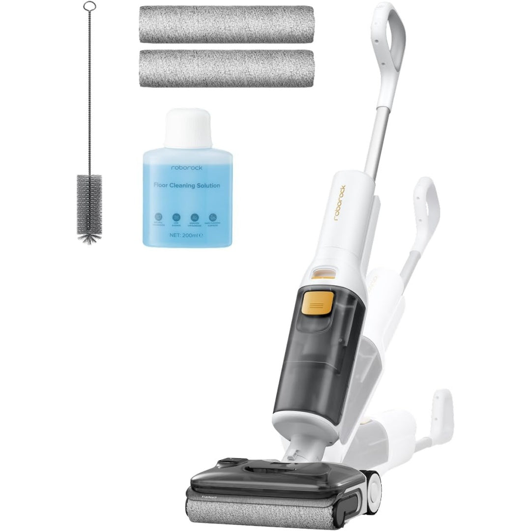Nettoyeur de sols associant le nettoyage des bords au coloris gris et blanc
